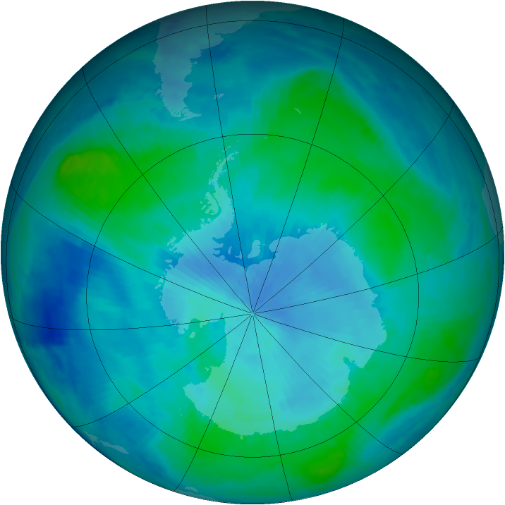 Antarctic ozone map for 21 February 1999